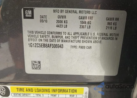2010 Chevrolet Malibu Lt from USA, damaged, VIN 1G1ZC5EB8AF306943